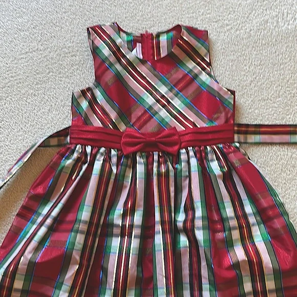 knee length dresses for ladies Bonnie Jean Bow Sash Plaid Hipster Dress Green/Gold / 3T
